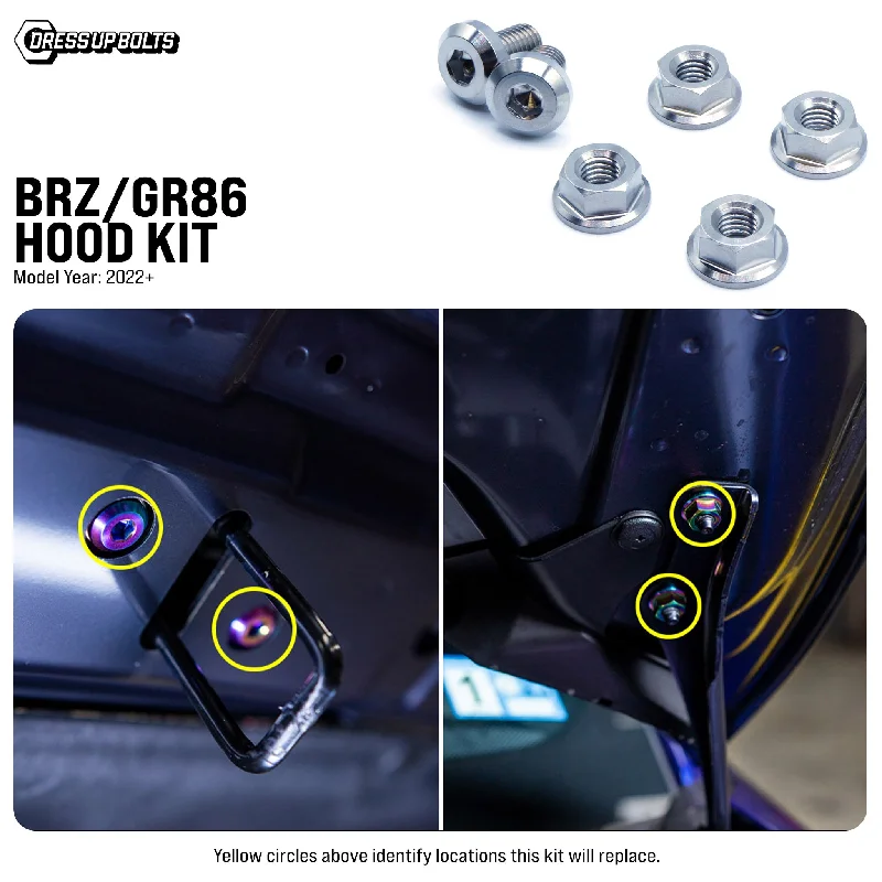 Dress Up Bolts Titanium Hardware Hood Kit - Toyota GR86/Subaru BRZ (2022+) Tunics Solid Classic