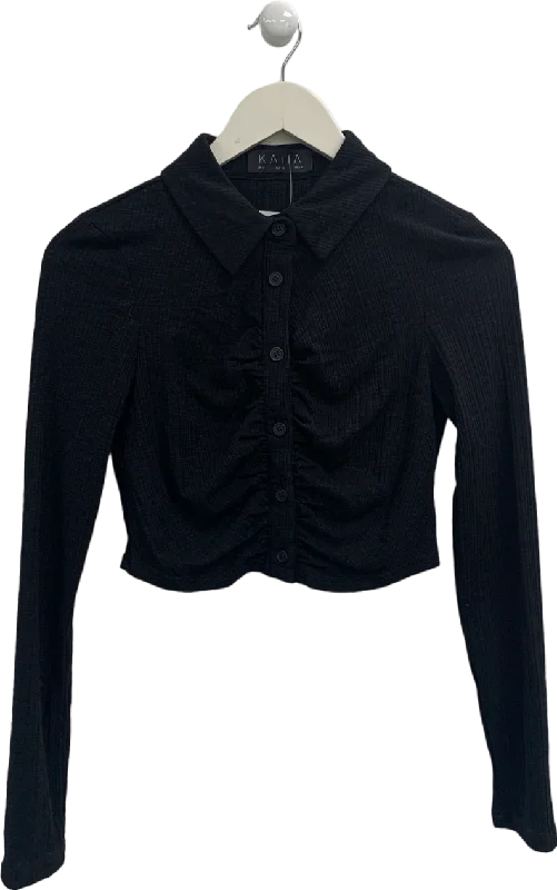 Kaiia the label Black Long Sleeved Crop Top UK 8 Wool Fabric Cashmere Fabric Tweed Fabric