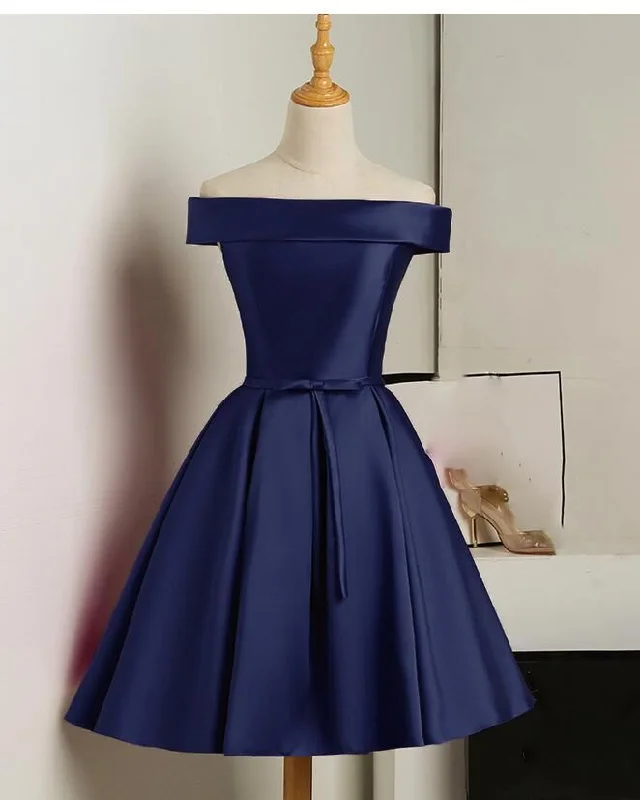 Cute Simple Short Satin Party Dress , Off Shoulder Prom Dress Tunics Evening elegant
