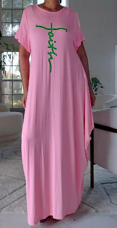 Faith Bubble  Jersey  Dress/Short Sleeve/Baby Pink Tunics Leisure comfortable