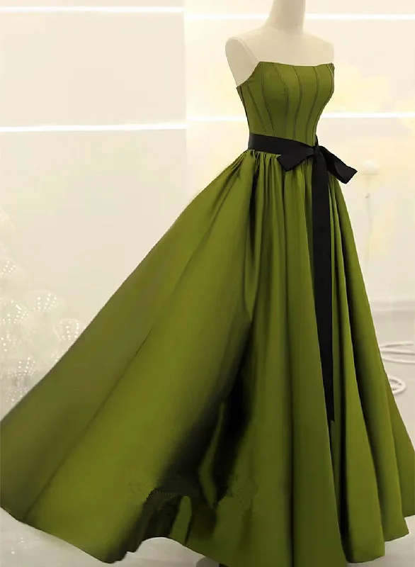 A-line Satin Green Long Party Dress Formal Dress, Green Long Evening Dress Prom Dress Chiffon Maxi Beach