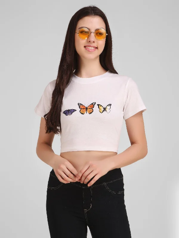 Women White Crop Top - NOZ2TOZ Houndstooth Herringbone Solid