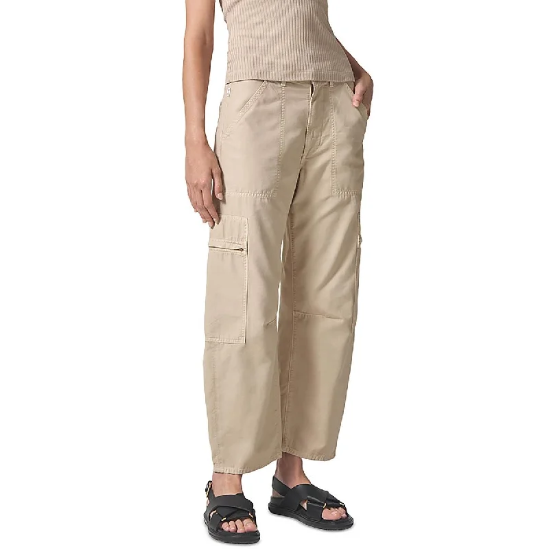 Womens Deep Pocket Solid Cargo Pants Classic Cropped Pants