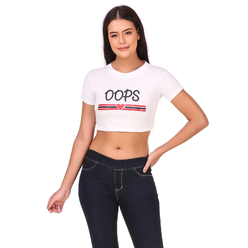 Women White Crop Top - NOZ2TOZ Mesh Blend Leather Blend Suede Blend
