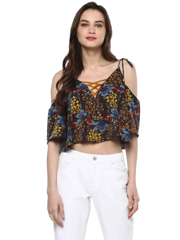 Women's Floral Crop Top - Pannkh Crop Top Seamless Stretchy