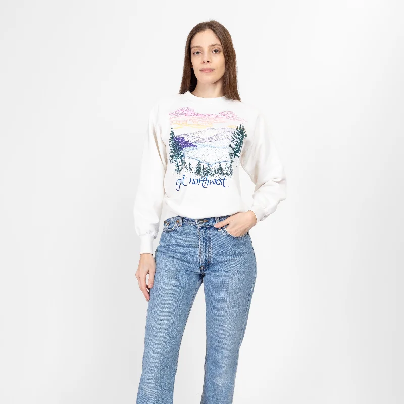 Medium 90s Great Northwest Tourist Sweatshirt Hoodie with Front Slit Layering Stylish
