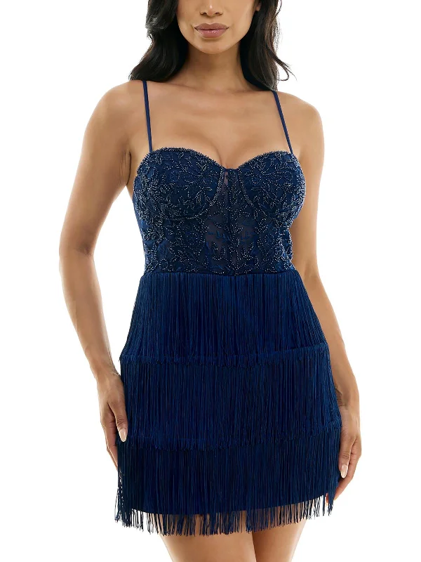 Juniors Womens Fringe Mesh Cocktail and Party Dress Tunics Bestseller popular