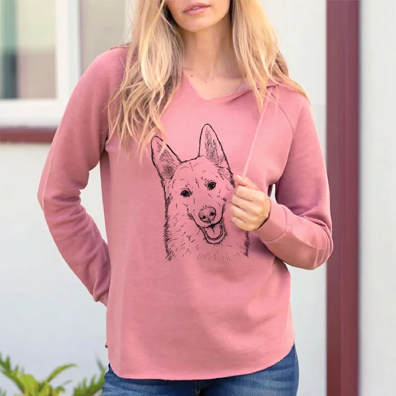 Loki the Husky Shepherd Mix - Cali Wave Hooded Sweatshirt Hoodie with Rolled Sleeves Casual Relaxed