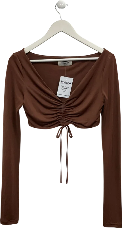 House of CB Brown Ruched Front Crop Top UK S Thin Crop Top Open Front Quick Dry