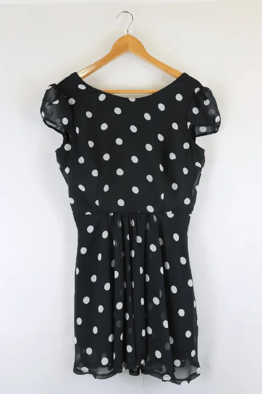 Dolly Polka Dot Black And White Dress L Pencil Office Professional