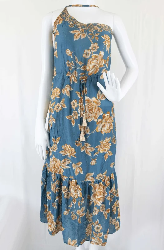 Jets Blue Floral Dress 6 Halter Neckline Beach