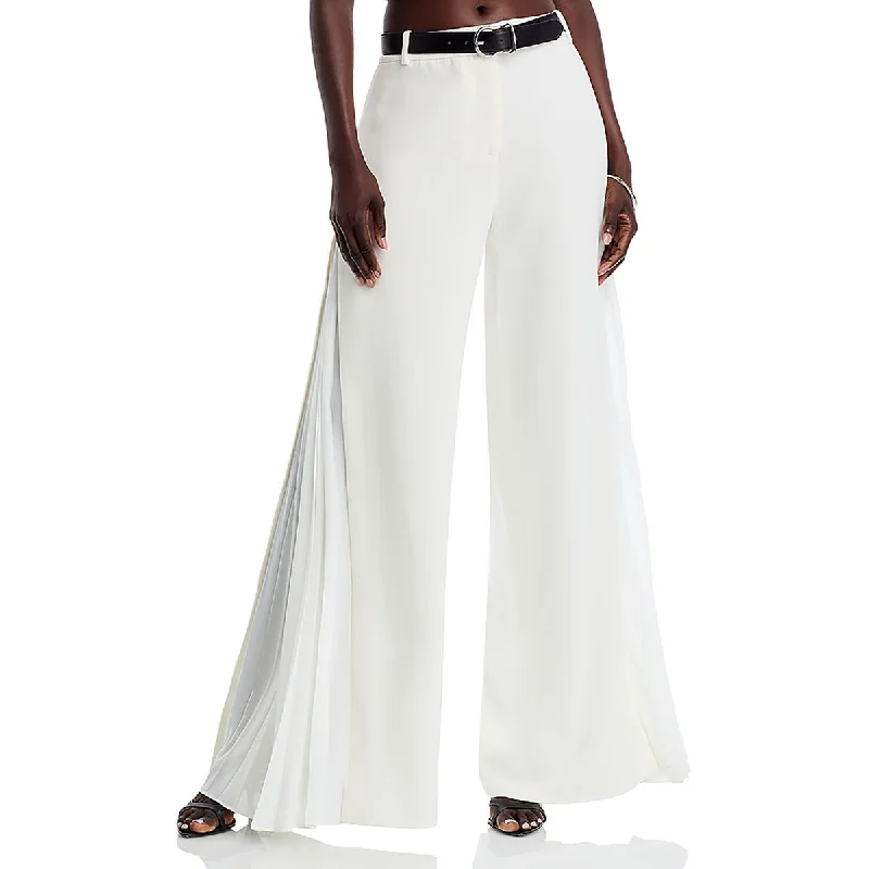 Womens Pleated Solid Palazzo Pants Casual Lounge Pants