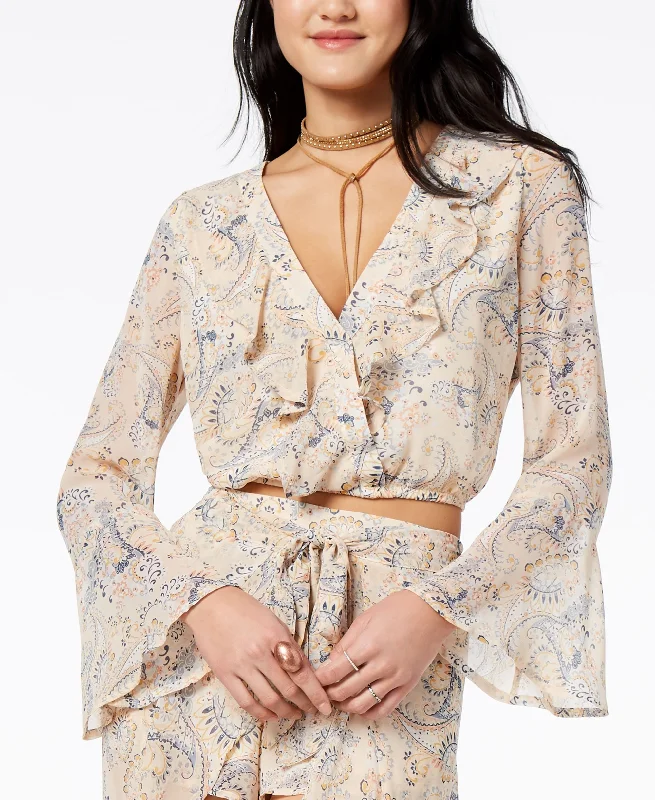 American Rag Juniors Printed Crop Top Cashmere Blend Cotton Blend Poly Blend