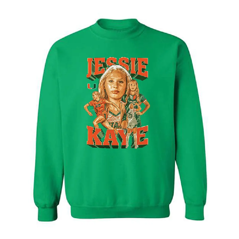 Miami - NCAA Women's Soccer : Jessica Kaye - Player Collage Crewneck Sweatshirt Hoodie with High-Low Hem Asymmetrical Trendy