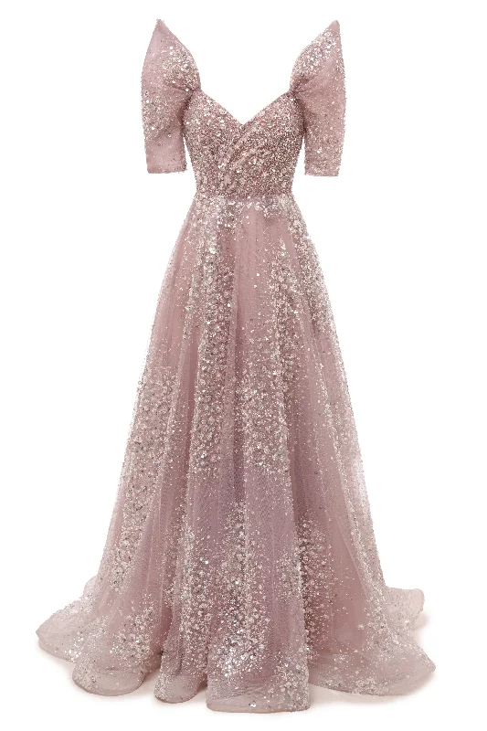 Blushing Pink Lace Crystal Sequin Long Prom Dresses Luxury Evening Gowns Vintage Party Dresses Tunics Essential wardrobe