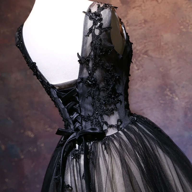 Adorable Black V-neckline Lace and Tulle Party Dress, Short Prom Dress Tunics Seasonal trendy