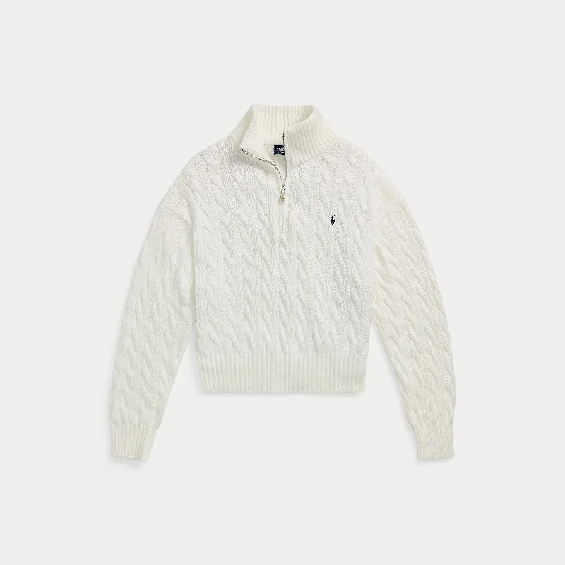 CABLE-KNIT QUARTER-ZIP SWEATER Tailored Straight A-Line