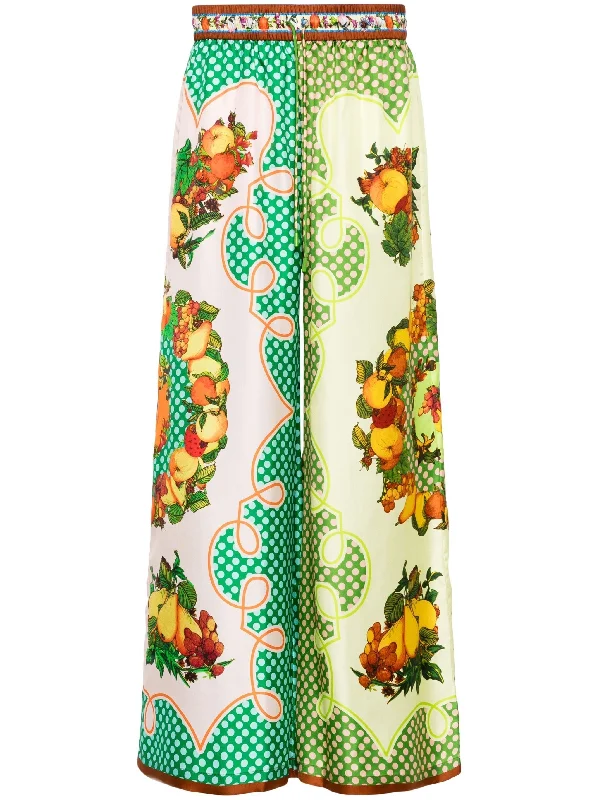 LEMONIS FLORAL AND FRUIT PRINT SILK TROUSERS Trousers Running Lightweight