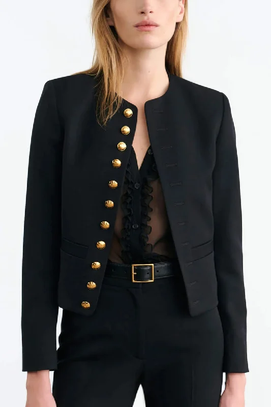 Nili Lotan - Patti short Jacket in Black A-Line Jacket Boat Neck Shawl Collar
