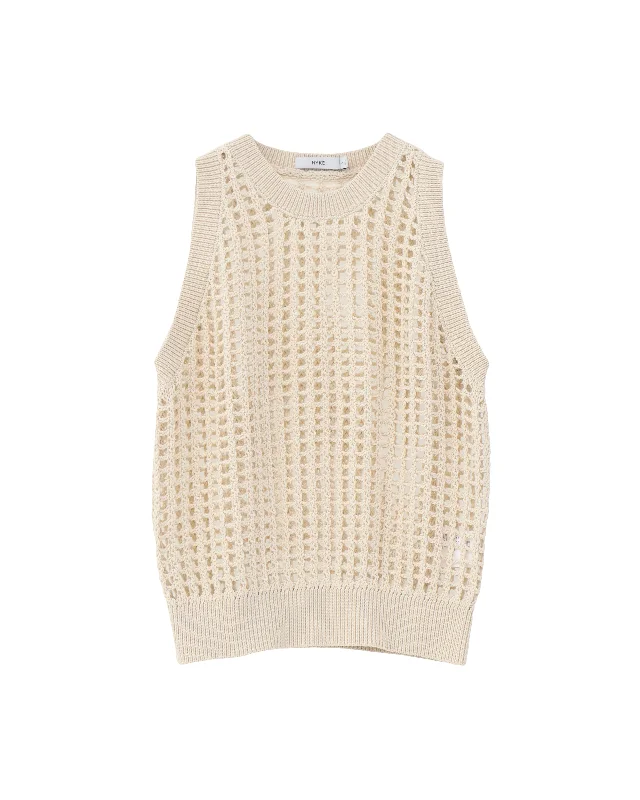 CROCHETED SWEATER TANK TOP 11391 Beaded Sweater Sequined Faux Fur