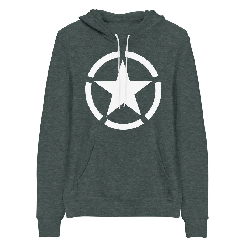 WW2 Circled Star Pullover Sponge Fleece Hoodie Sweatshirt Crew Neck Wool