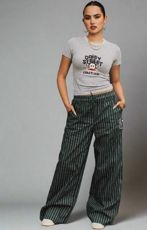 Daisy Street x Paul Frank Low Rise Stripe Trousers with Julius Embroidery Trousers Velvet Soft