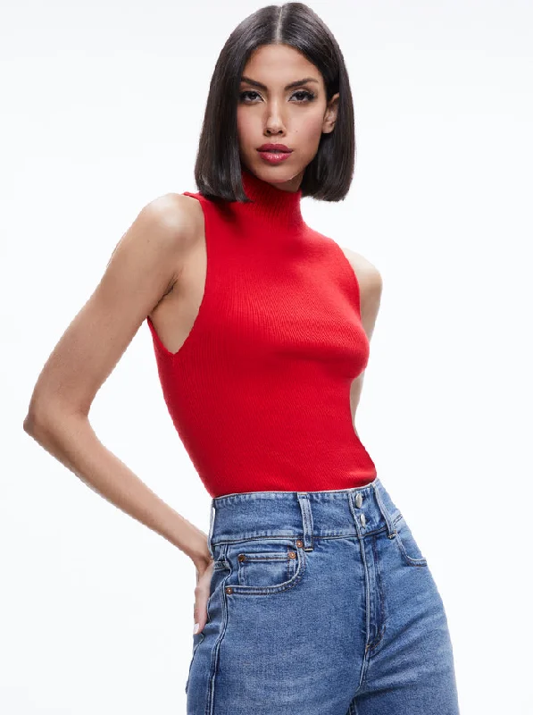 Darcey Single Layer Turtleneck Sweater Perfect Ruby - Alice + Olivia Welt Pockets Slit Pockets Flap Pockets