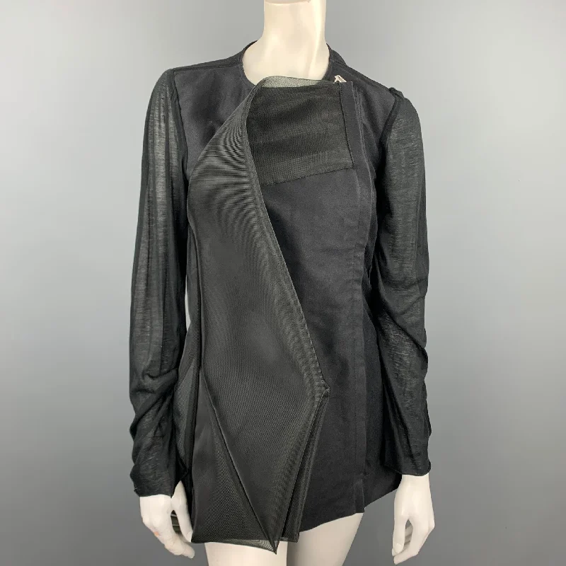 RICK OWENS WALRUS S/S 17 Size 6 Black Mixed Fabrics Silk Giacca Heron Jacket Lace Jacket Ribbed Jacket Sequined Jacket