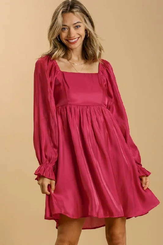 Umgee Satin Babydoll Dress in Raspberry