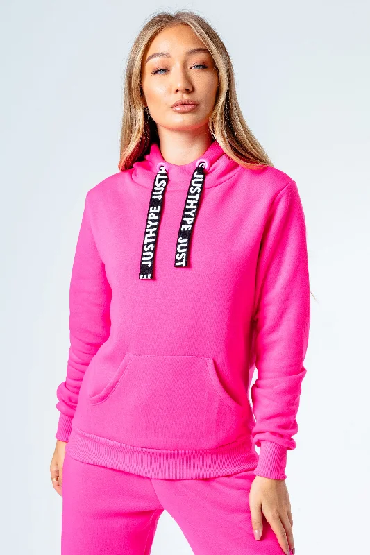 Hype Hot Pink Drawcord Women'S Pullover Hoodie Thick Cable Knit