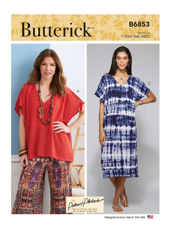 Butterick Pattern B6853 Misses' V-Neck Pullover Tunic & Dresses Oblong Neck Pullover
