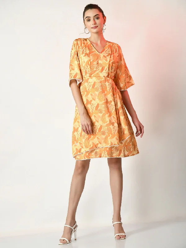Myshka Women's Yellow Printed Dress