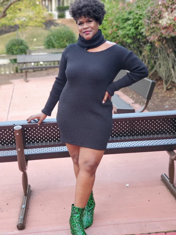 Handmade Sweater Dress with Detailed Neck Layered Multi-layer Single Layer