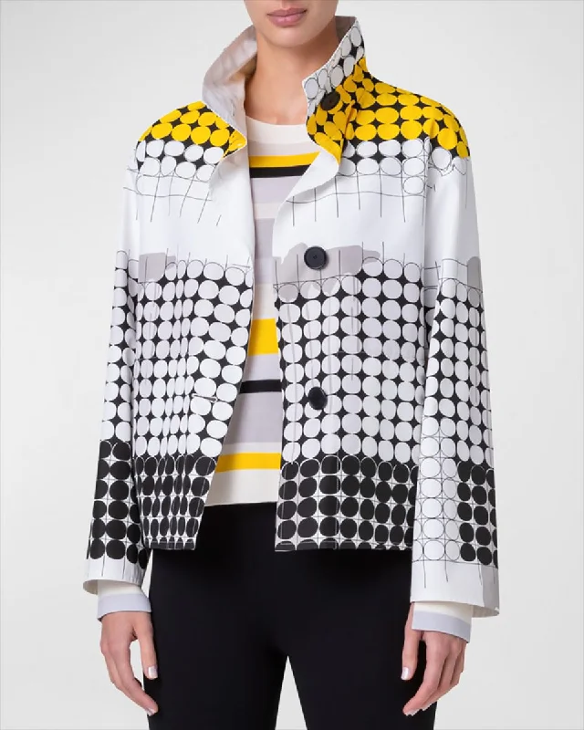 Skyscraper Facade Print Techno Taffeta Short Jacket Welt Pockets Slit Pockets Flap Pockets