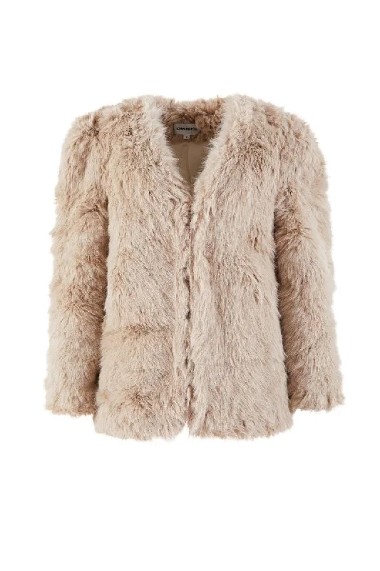 TAN FAUX FUR JACKET Fleece Jacket Down Jacket Feather Jacket