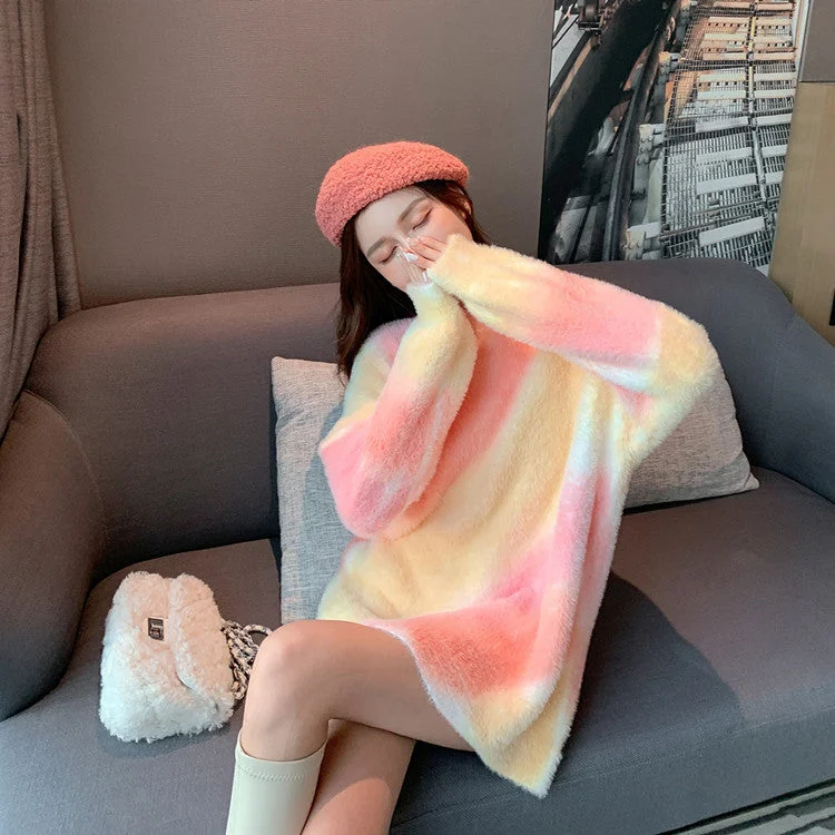 Lovely Dyed Soft Knitting Sweater Tops Cable Knit Ribbed Knit Lace Knit