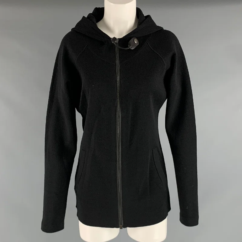 BALENCIAGA Size M Black Wool Solid Hooded Jacket Wool Jacket Cashmere Jacket Tweed Jacket