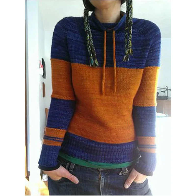 Fashion Women Drawstring Winter Sweaters Hooded Caped Shawl Collar