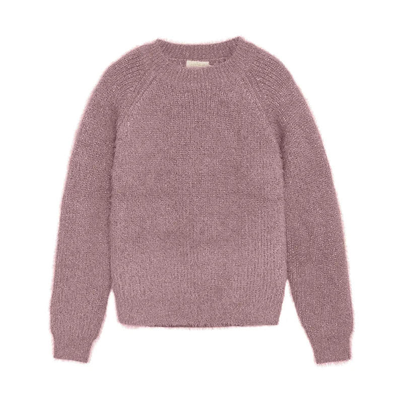 Soft Fuzzy Pullover Shimmer Sweater | Dusty Mauve Cap Sleeve Casual