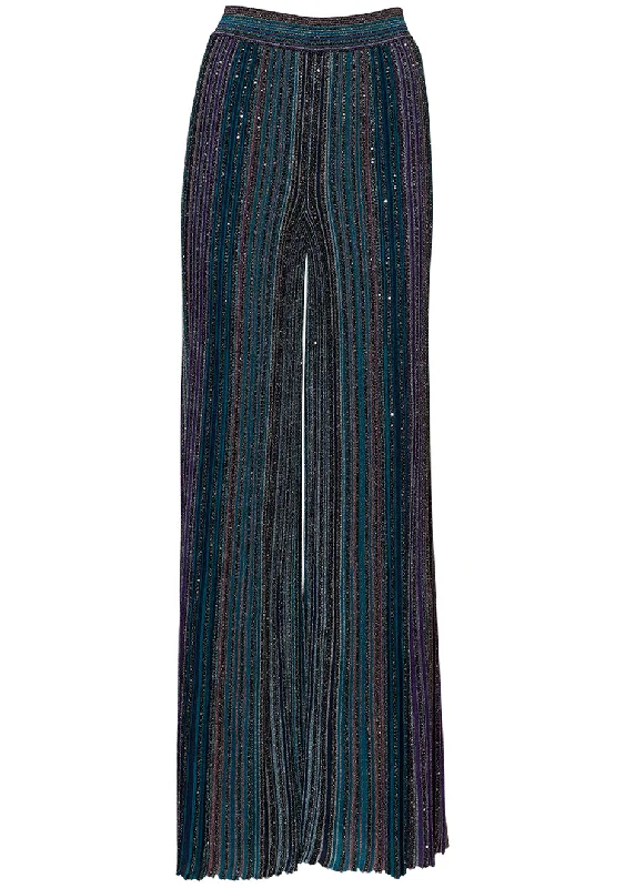 Lamé Trousers Multicolour Trousers Solid Black