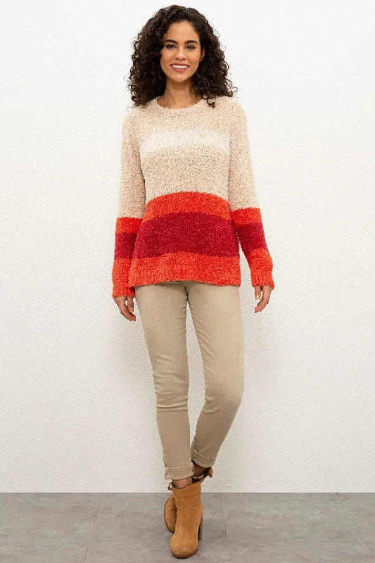 US Polo Assn. Regular Colorful Pattern Pullover with Metal USPA Logo - Women Ruffle Neck Pullover