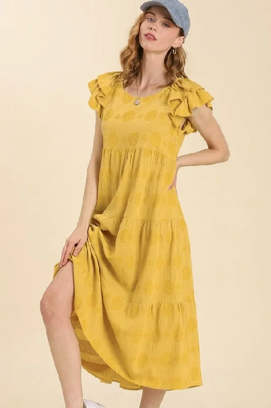 Umgee Ruffle Layered Sleeve Tiered Dress in Goldenrod