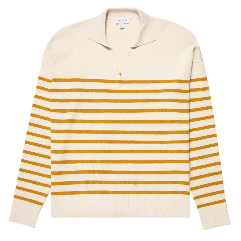 Sunspel Womens Breton Stripe Sweater Ecru / Cider Breton Stripe Herringbone Houndstooth Plaid