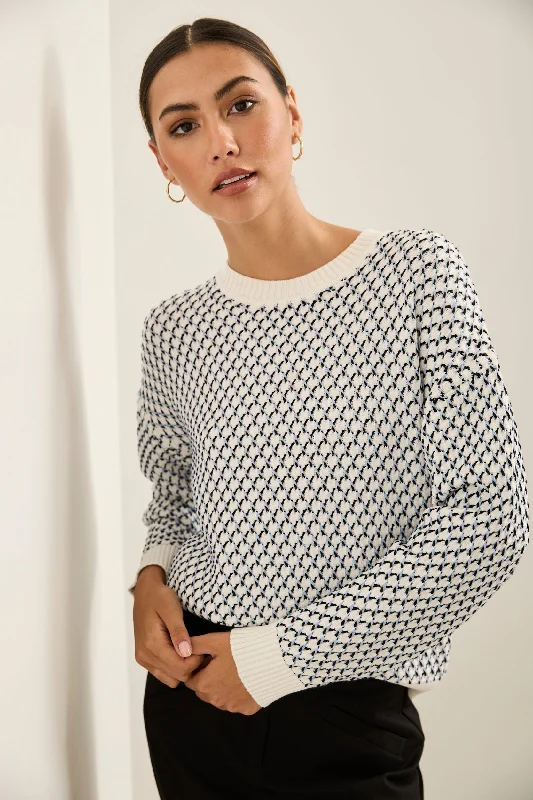 Textured Crew Neck Sweater Plaid Sweater Polka Dot Checkered