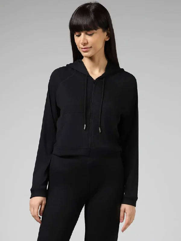 Superstar Black Fluted Hoodie Jacket Nylon Jacket Polyester Jacket Spandex Jacket