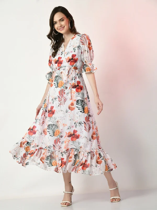 Myshka Women's White Printed Dress