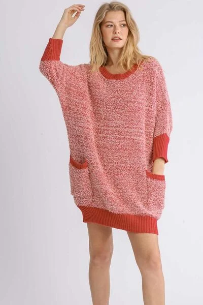 Umgee Full Size Ribbed Hem Round Neck 3/4 Sleeve Sweater Dress with Pockets Plus Size Open Front Closed Front Wrap Front Umgee Full Size Ribbed Hem Round Neck 3/4 Sleeve Sweater Dress with Pockets Plus Size Open Front Closed Front Wrap Front