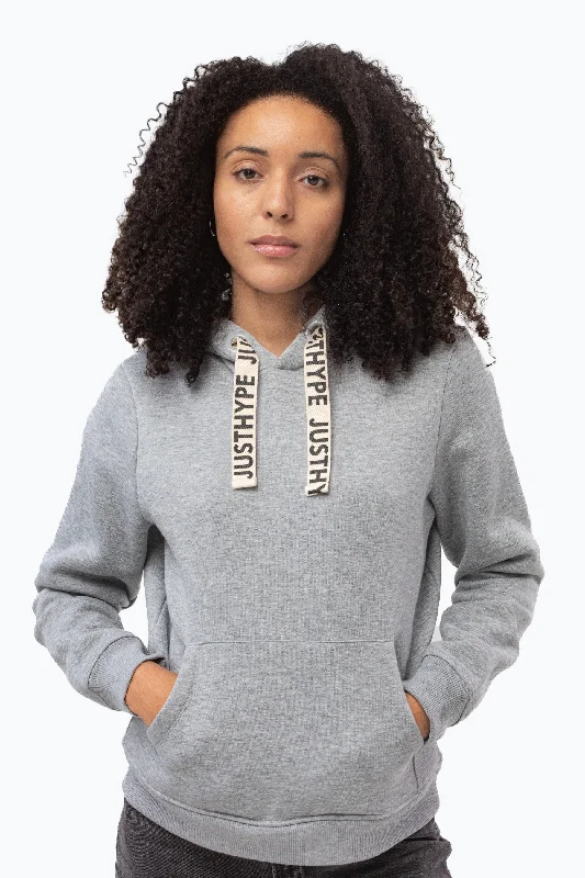 Hype Grey Drawcord Women'S Pullover Hoodie Fitted Ribbed Sweater