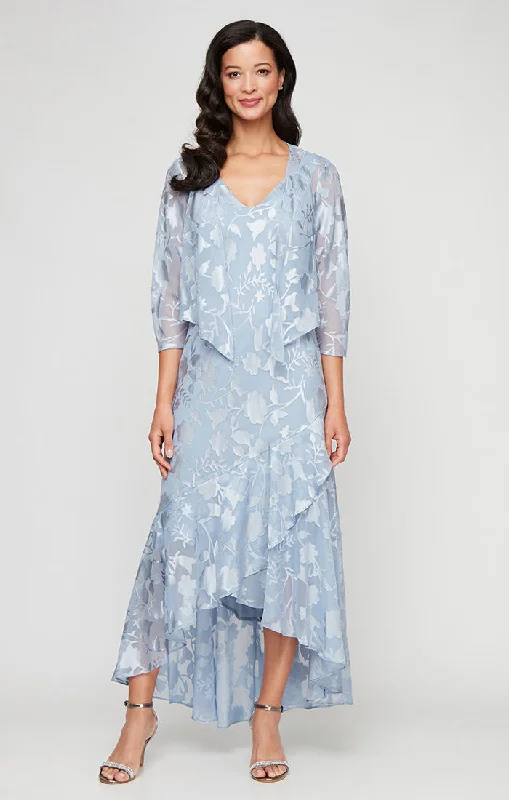 Chiffon Jacket Dress with High/Low Tulip Hem Skirt & Open Cascade Jacket Oversized Jacket Tailored Jacket Straight Jacket