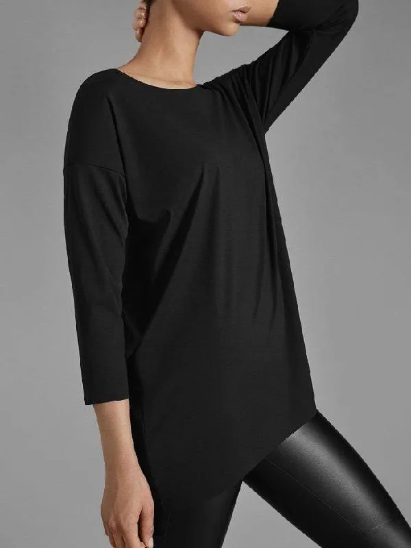 Wolford Aurora T Black Pure Cut Pullover 52802 7005 Shawl Collar Sweater